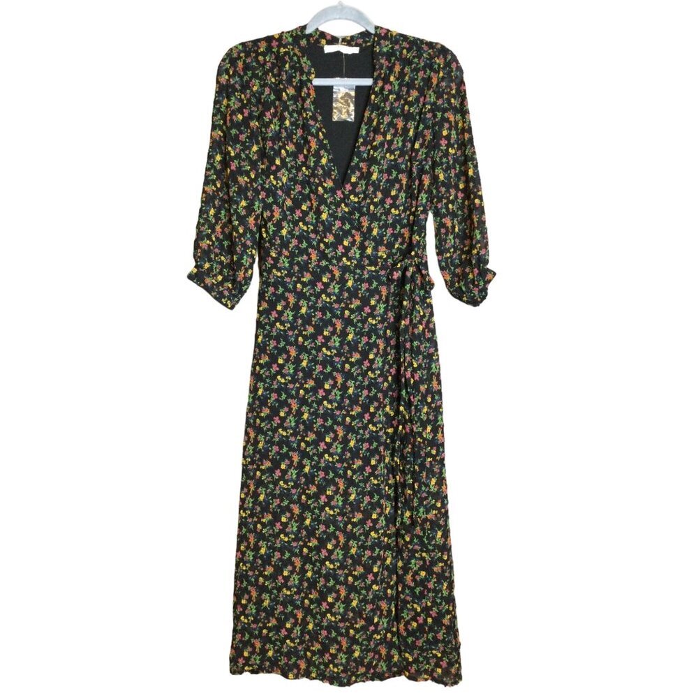 Lush Womens Black Floral Wrap Midi Dress Size S Cottagecore Fairy Fairygrunge